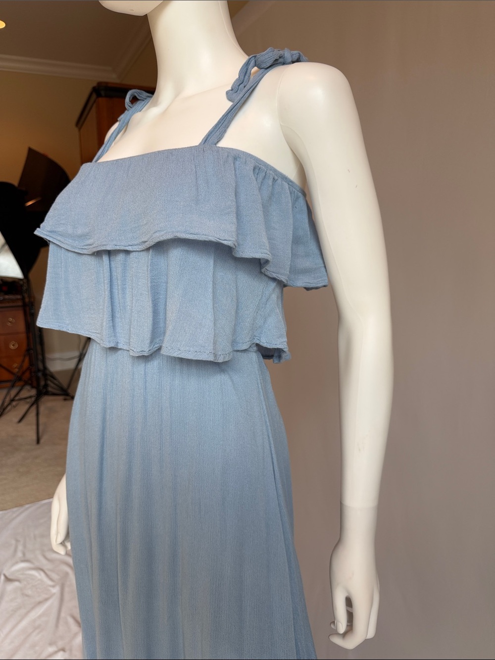 Style Rack Light Blue Ruffle Tie-Shoulder Maxi Dress - Picture 3 of 12